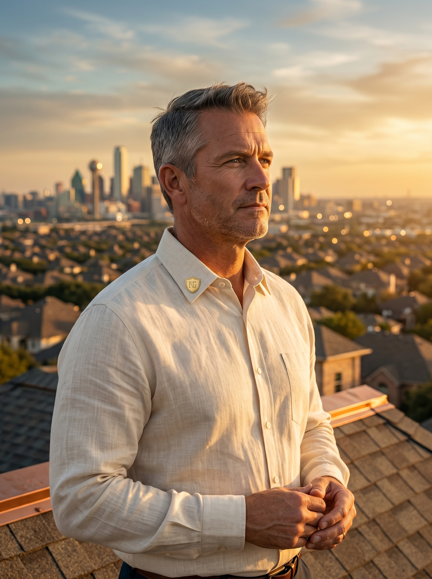 Noble Guard founder overlooking the Dallas skyline